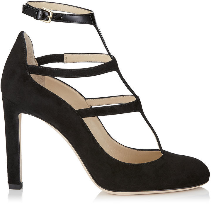 Jimmy Choo Doll 100 Black Suede Patent Caged Round Toe Pumps, $795 | Jimmy Choo | Lookastic