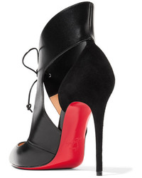 Christian Louboutin Ferme Rouge 100 Cutout Leather And Suede Pumps Black