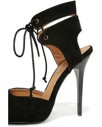 Qupid Stunning Stature Black Suede Lace Up Heels