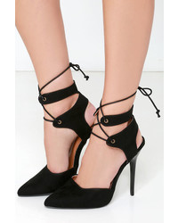 Qupid Stunning Stature Black Suede Lace Up Heels
