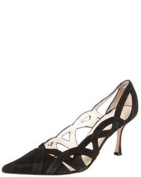 Brian Atwood Suede Cut Out Pointed Toe Pumps