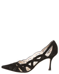 Brian Atwood Suede Cut Out Pointed Toe Pumps