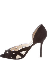 Brian Atwood Suede Cutout Peep Toe Pumps