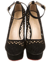 Charlotte Olympia Suede Cutout Pumps