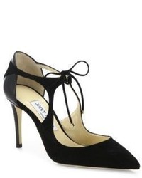 Jimmy Choo Vanessa Cutout Suede Leather Front Tie Pumps