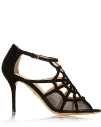 Charlotte Olympia Lotte Cutout Suede And Mesh Sandals Black