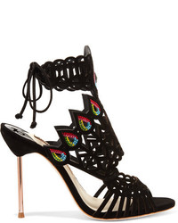 Sophia Webster Phdra Crystal Embellished Cutout Suede Sandals Black