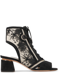 Nicholas Kirkwood Phoenix Cutout Embroidered Mesh And Suede Sandals Black