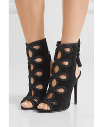 Prada Tasseled Cutout Suede Sandals Black