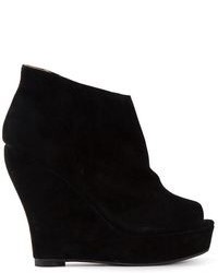 Black Cutout Suede Wedge Ankle Boots