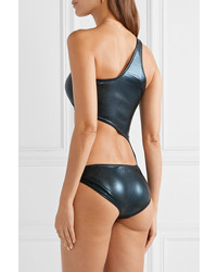 Norma Kamali Shane One Shoulder Cutout Metallic Swimsuit