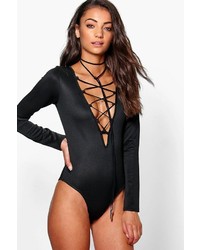 Boohoo Tall Talie Scuba Lace Up Plunge Body With Choker
