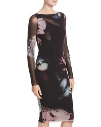 Fuzzi Slash Cutout Floral Print Tulle Dress