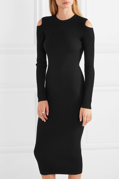 Theory Jemlora Cutout Ribbed Wool Blend Dress Black, $455 | NET-A ...