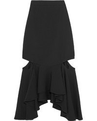 Givenchy Cutout Ruffled Wool Midi Skirt Black