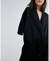 Asos White White Buttoned Kimono Denim Dress In Washed Black