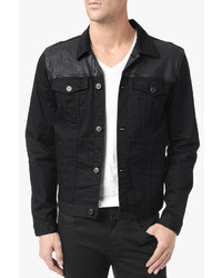 7 For All Mankind Leather Paneled Jean Jacket In No Fade Black Black Black