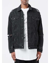 Topman Aaa Black Distressed Oversized Denim Jacket