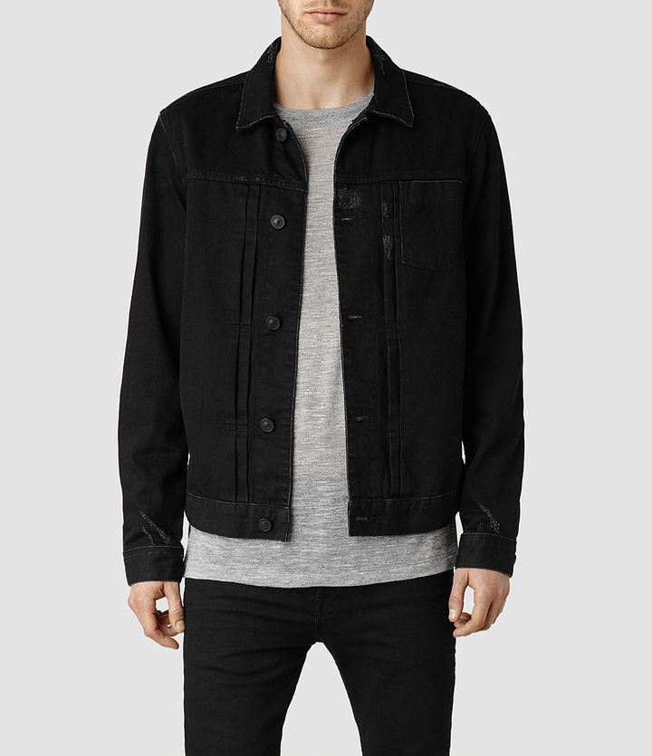AllSaints Denim Jacket With Fleece Collar In Black | ASOS