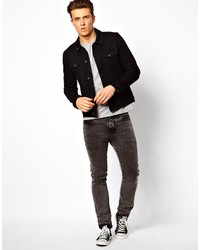 Asos Denim Jacket In Skinny Fit With Studded Collar