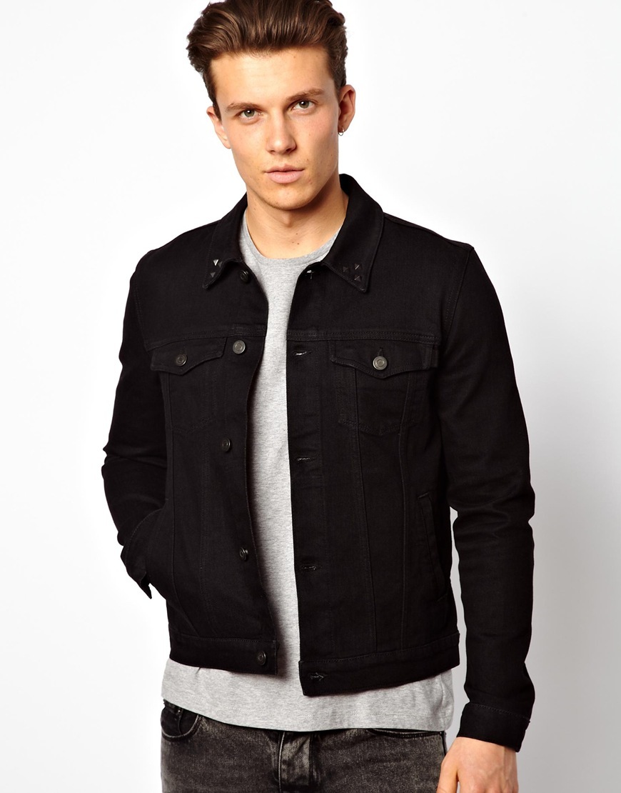 Asos Denim Jacket In Skinny Fit With Studded Collar, $75 | Asos | Lookastic