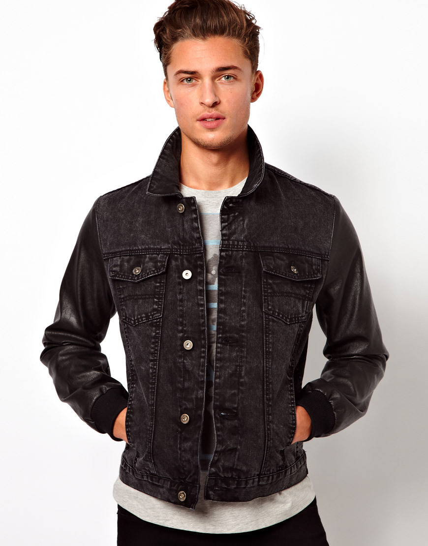 Asos Denim Jacket With Faux Leather Sleeves, $19 | Asos | Lookastic