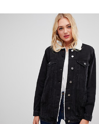 Asos Tall Asos Design Tall Denim Jacket With Borg Collar In Washed Black