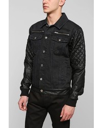 Urban Outfitters Black Apple Bushwick Faux Leather Sleeve Denim Jacket