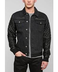 Urban Outfitters Black Apple Bushwick Faux Leather Sleeve Denim Jacket