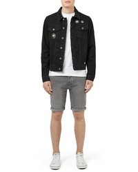 Topman Black Denim Jacket With Patches