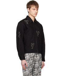 The World Is Your Oyster Black Eyelet Heart Denim Jacket
