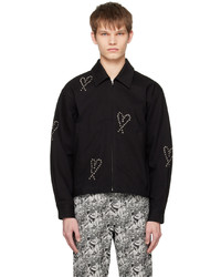 The World Is Your Oyster Black Eyelet Heart Denim Jacket