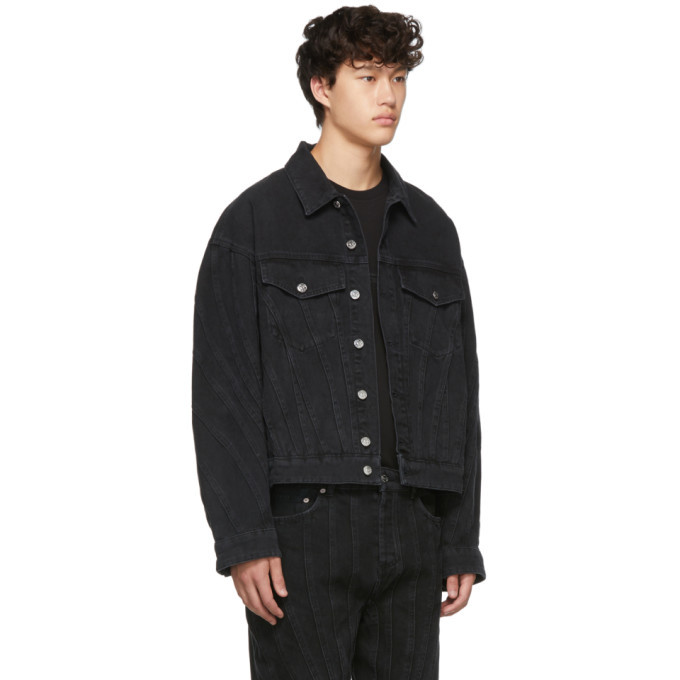 Mugler Black Oversized Denim Spiral Jacket, $416 | SSENSE | Lookastic