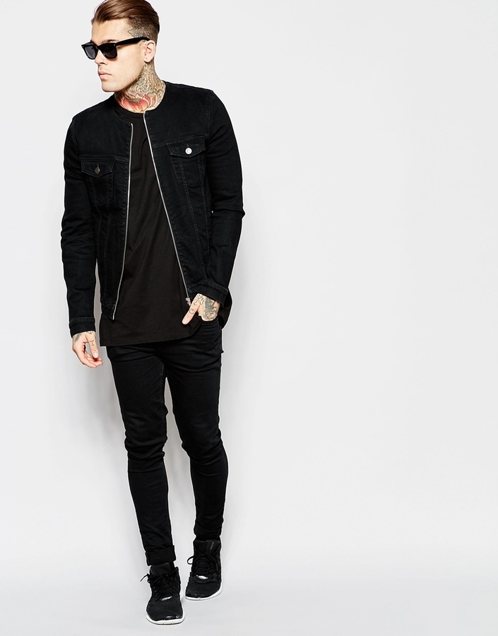 black collarless jacket mens