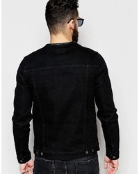 Asos Brand Collarless Denim Jacket In Black