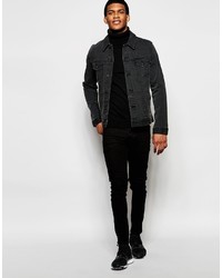 Asos Brand Denim Jacket In Slim Fit In Washed Black