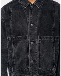 Asos Brand Denim Worker Jacket In Washed Black
