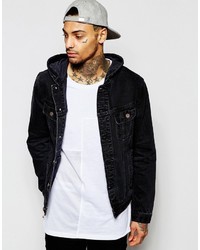 Asos Brand Hooded Denim Jacket In Black
