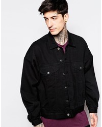 Asos Brand Oversized Denim Jacket In Black Wash