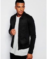 Asos Brand Skinny Fit Zip Through Denim Jacket In Black