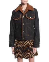 Marc Jacobs Cropped Denim Jacket With Faux Fur