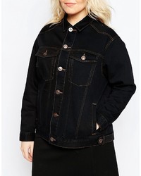 Asos Curve Denim Girlfriend Jacket In Black With Contrast Stitch