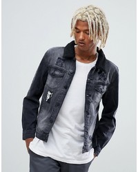 Cayler & Sons Denim Jacket In Black With Borg Lining