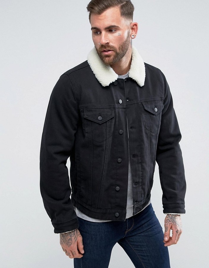 black jean jacket with fur collar
