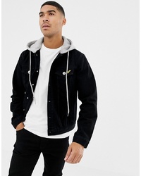 Voi Jeans Denim Jacket With Hood In Washed Black