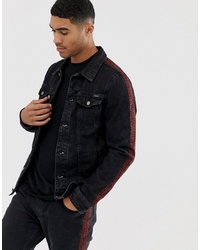 Pull&Bear Denim Jacket With Leopard Print In Washed Black