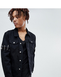Sixth June Denim Jacket With Safety Pins In Black To Asos