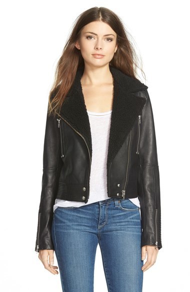 Perpetual Filthy Navy Paige Denim Rooney Leather Jacket With Faux Shearling Collar, $1,098 |  Nordstrom | Lookastic