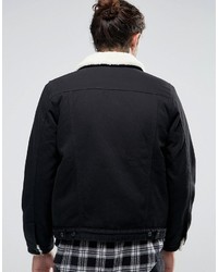 Asos Fully Fleece Lined Denim Jacket In Black