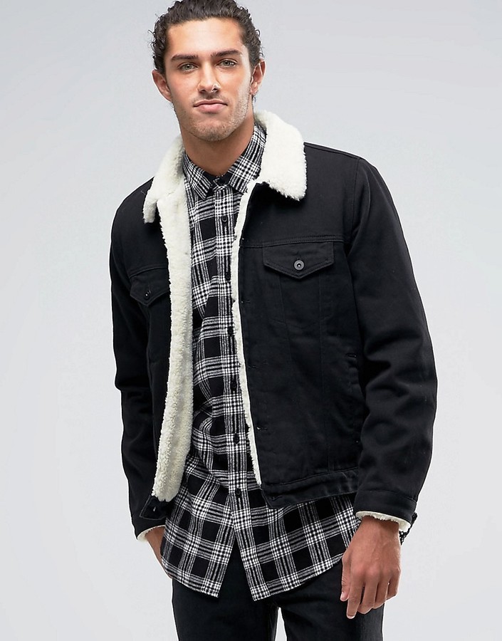 Black Faux Fur Lined Sherpa Denim Jacket  Buy Men Denim Jacket  Fugazee   FUGAZEE